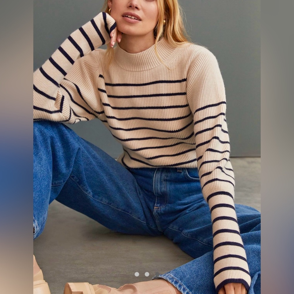 Lea & Viola Striped Mock Neck Sweater - size Medium M